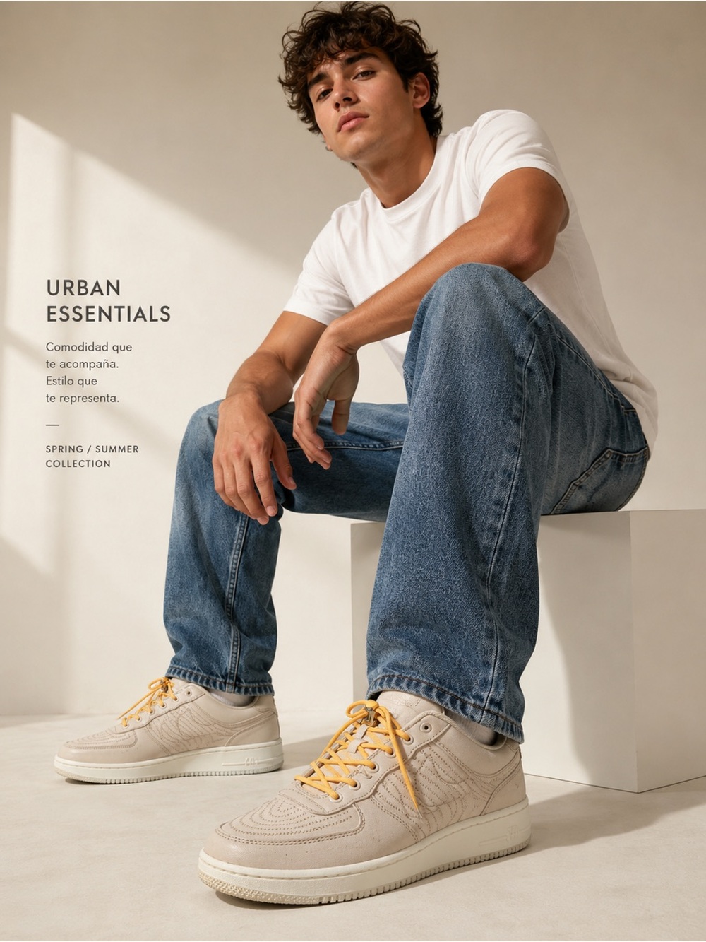 Nike Men's Athletic Shoes in Beige with Yellow Laces